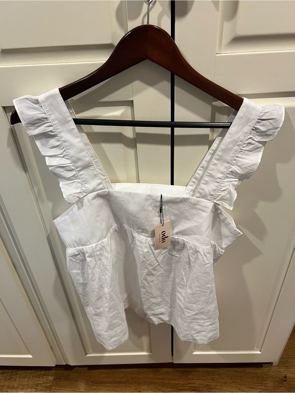 White Ruffle Strap Square-Neck Camisole